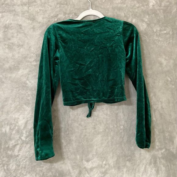 Urban Vine long sleeve velvet crop top rushed women’s S green Boho Fairy Grunge - Picture 3 of 6